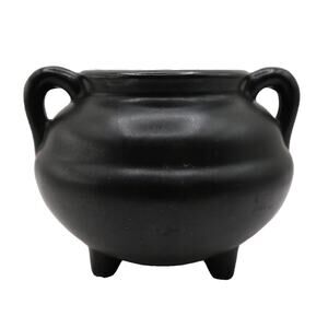 Roseville Pottery Bean Pot Black 3-Footed Two Handle 6 inch Vintage Mid Century